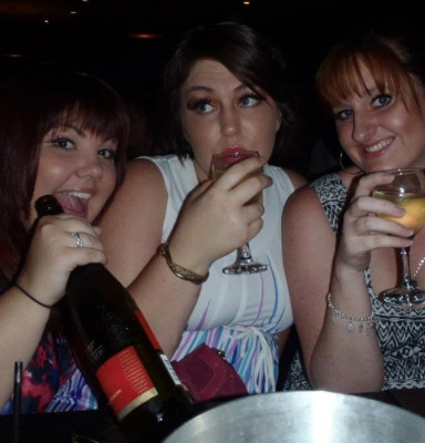 Photo sent in with this review: Three friends laughing with drinks at a table