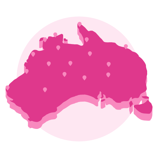 An illustrated map of Australia in the Share the Dignity pink.