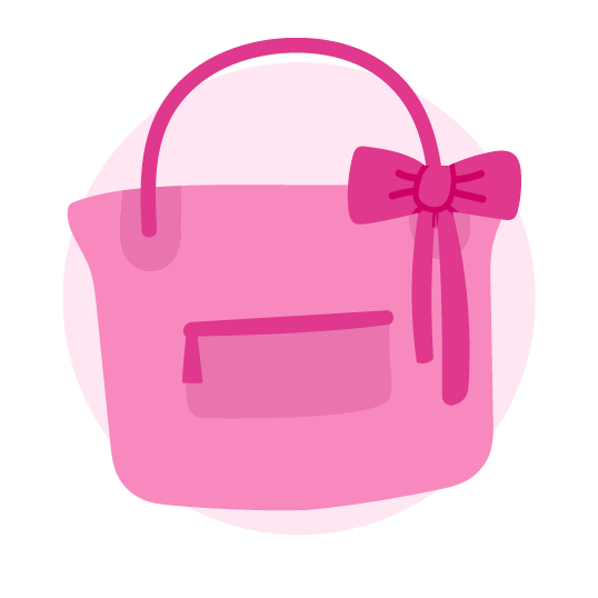 An illustrated handbag with a bow.