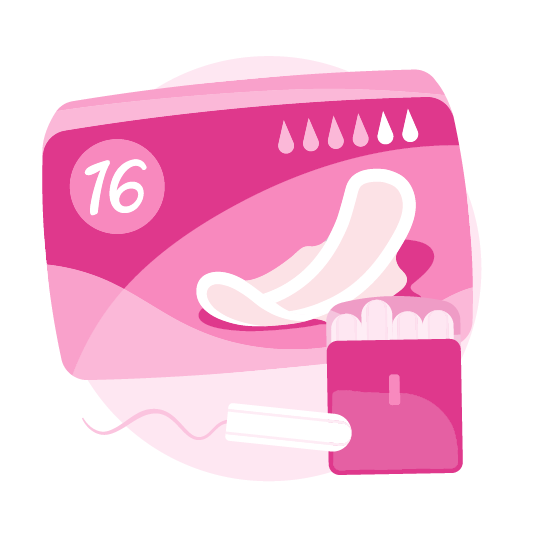 An illustrated box of period products.
